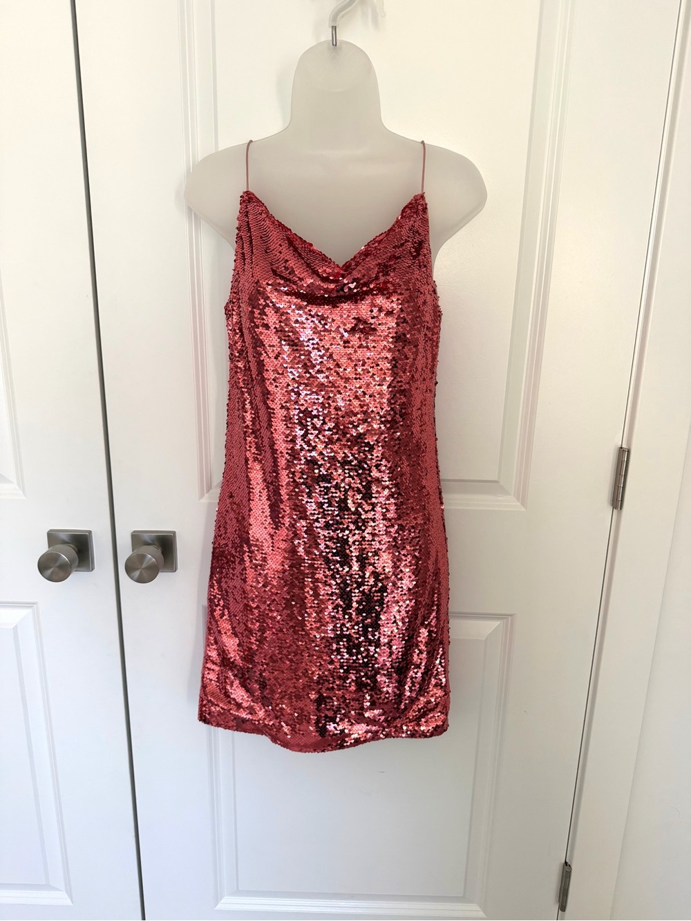 ASOS Rose Pink Sequin Cowl Slip Mini Dress